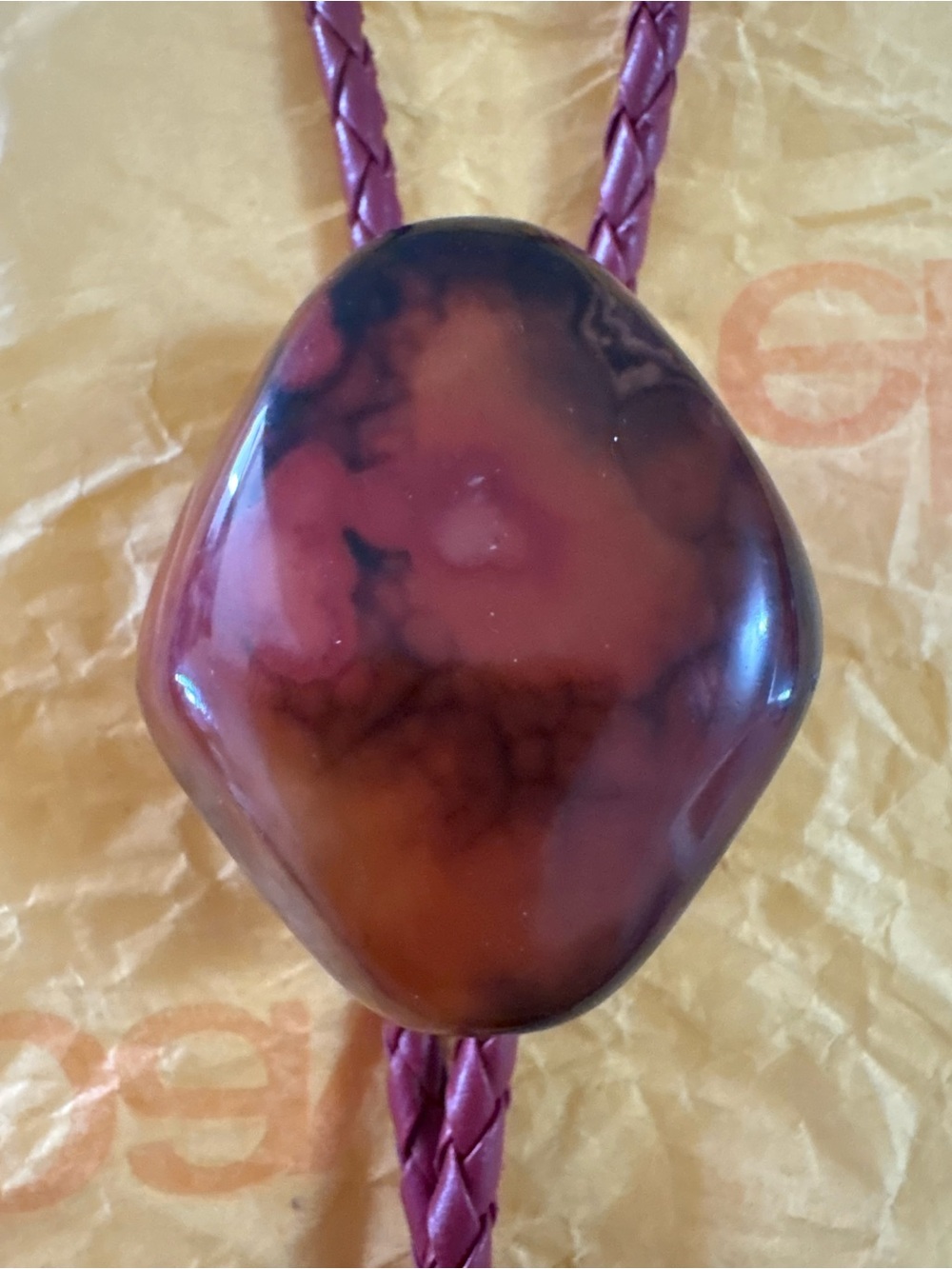 Handcrafted Amber-Tone Resin Pendant Necklace Bolo Tie